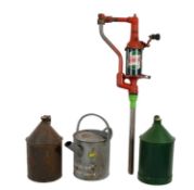 A Baelz Garage Forecourt Oil Dispenser, with hand crank mechanism A Green-Painted Cylindrical Fuel