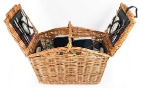 A Bentley Four Person Picnic Set, manufactured for Bentley by W Gadsby & Son, the wicker basket with