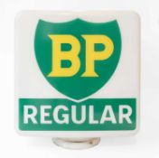 BP REGULAR: A Double-Sided Petrol Pump Globe, the neck stamped SHELL MEX & B.P RETURNABLE ON