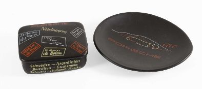 Porsche Interest: A 1950's Ulmer Keramik 550 Porsche Spyder Oval Dish 17cm diameter A Porsche