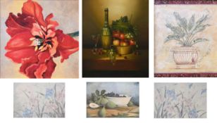 L Habady (Contemporary) Still life with wine bottle, grapes and apples Signed, oil on canvas, 59.5cm