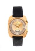 Bulova: An 18 Carat Gold Electronic Dual Time Zone Calendar Centre Seconds Wristwatch, signed Bulova