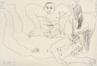 Pablo Picasso (1881-1973) Spanish "Antipodistes Observés par une Paysanne et sa Petite Fille" (1969)