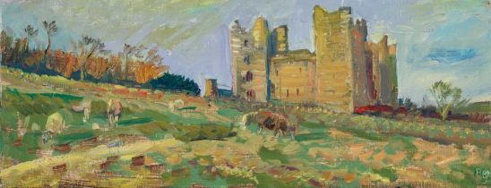 Piers Browne (1949-2024) "Fine December Evening Light, Bolton Castle" Initialled, inscribed and