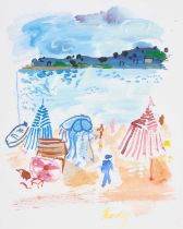 Carlos Nadal (1917-1998) Spanish "Plage" Signed, stamped verso "Atelier Carlos Nadal", mixed