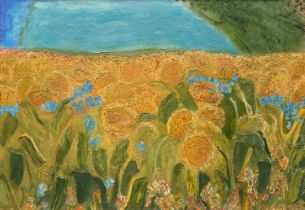 Norman Adams RA (1927-2005) "Sunflower Field with Insects" Initialled and dated (19)85, inscribed