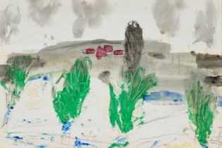 Carlos Nadal (1917-1998) Spanish "Village" Signed, stamped verso "Atelier Carles Nadal", mixed