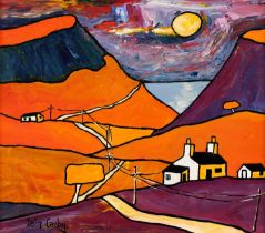 Iain Carby (1941-2023) Scottish "Croft on Mull" Signed, inscribed verso, oil on board, 28.5cm by