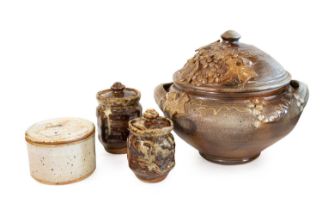 Janet Stedman (1945-1987): A Large Stoneware Twin-Handled Casserole Dish and Cover, with applied