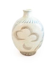 Ken Matsuzaki (Japanese, b.1950): A Flattened Stoneware Flask, 2013, incised decoration, impressed