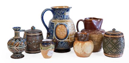 Frank A Butler (active 1872-1911): A Doulton Lambeth Stoneware Political Leeds Election 1880 Jug,