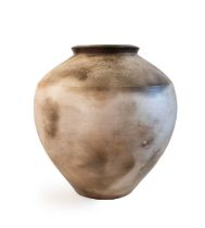 Tim Andrews (born 1960): A Smoked Raku Vase, flattened shouldered ovoid, impressed in relief