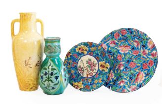 A Della Robbia Pottery Earthenware Vase, by Emily Margaret Wood (1865-1907) painted with flowers, in
