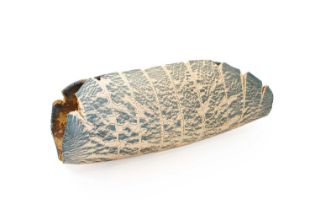 Ben Arnup (b. 1954): A Stoneware Sculptural Form, with laminated leaves, partially covered in teal