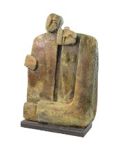 Peter Hayes (b.1946): Couple, Stoneware, glazed verdigris, on a slate base, signed on side of