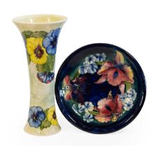 Walter Moorcroft (1917-2002): A Pansy Nouveau Pattern Vase, on a yellow ground, impressed MADE IN