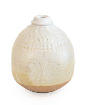 Bernard H Charles (b.1930): A Stoneware Vase, incised decoration, oatmeal glaze, impressed seal