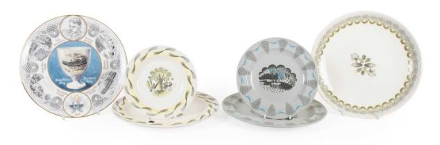 Eric Ravilious (1903-1942) for Wedgwood: A Travel Pattern Plate, with a train vignette, underglaze