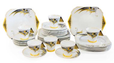 Eric Slater for Shelley: An Art Deco Yellow Butterfly Wing Mode Pattern Tea Service, comprising