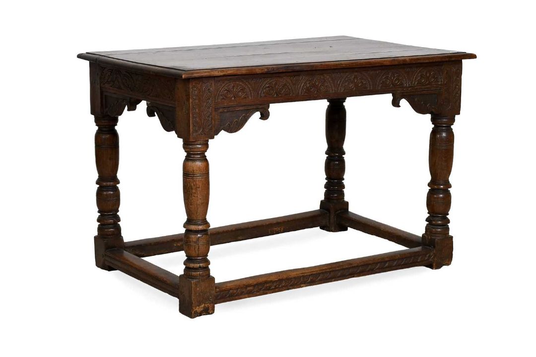 A Carved Oak Centre Table, circa 1700, of rectangular form, the five ...