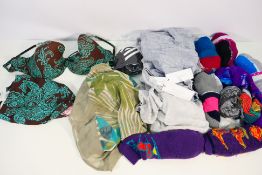 Lot to include scarves, ski socks, Adidas bathing suit and bikini,