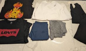 Gymshark, Hard Rock Cafe, Levi - A white sweatshirt by Gymshark, size large.