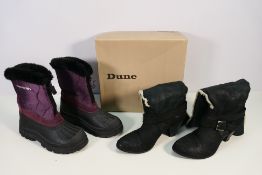 A pair of Trespass fur lined boots, UK size 6 and a pair of Dune calf length boots, size 6.