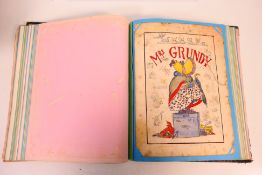 A Victorian scrap book containing a good quantity of well executed pencil and ink sketches,