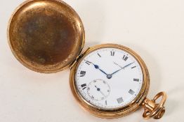 A gold plated, crown wind, full hunter pocket watch,