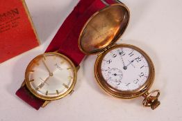 A gold filled, Waltham full hunter pocket watch, 41 mm (d) case,
