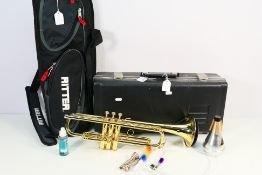 A brass trumpet stamped B&H 400, Made For Boosey & Hawkes,