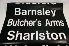 A Yorkshire Bus destination blind, destinations to include Wakefield, Heckmondwike, Sheffield,