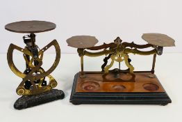 Two sets of antique postal scales to include a set of German Columbus Bilateral scales.