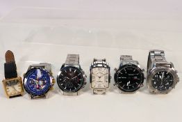 Six gentlemen's wristwatches, to include Fossil, Pulsar, G & B and other.