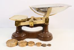 A set of GWR weighing scales by J Pooley & Son Ltd, numbered 4853, with weights.