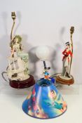 Three table lamps to include a Disney Mickey Mouse example and other and a Thunderbirds lamp shade,