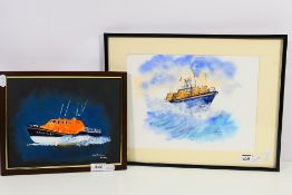 Two pictures of RNLI lifeboats by Les Jordan comprising an oil on board,