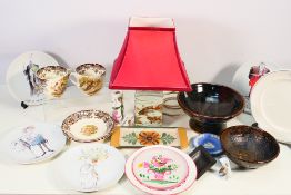 Lot to include a studio pottery lamp base decorated with fish by Isabel Denyer,