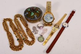 Costume jewellery to include two gold plated necklaces, white metal necklace and pendant stamp 925,