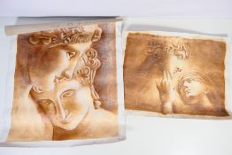 Two unframed art works on canvas. Facial studies by an unknown artist in Crete.