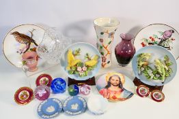A mixed lot of ceramics and glassware to include Caithness vase and paperweights,
