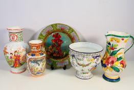 Mixed ceramics to include Chinese style vases, floral decorated jug and other,