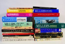 A quantity of reference publications relating to antiques, clocks and watches, dolls, toys,