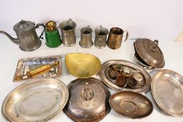 A quantity of metal ware to include brass, plated wares, pewter and similar.