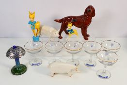 Lot to include six vintage Babycham glasses, Beswick Babycham fawn, two Beswick pigs and other.