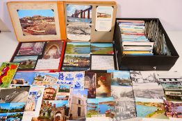 Deltiology - A box and two albums of UK and foreign cards to include topographical, real photos,