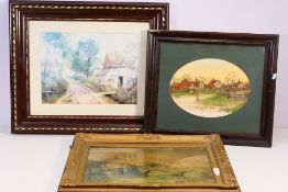 Three framed prints of landscape scenes, largest approximately 29 cm x 40 cm image size. [3].