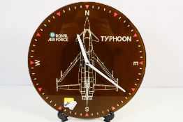 A Royal Air Force wall clock with image of a Tornado, approximately 30 cm (d).
