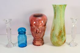 A small quantity of glassware to include an art glass vase,