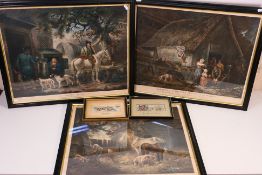 Three framed antique prints including The Farm Yard,